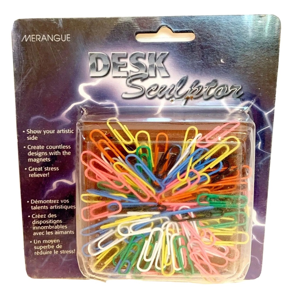 Desk Sculpture Paper Clip Magnet Holder Stand Multicolour Fluorescent Office Vtg